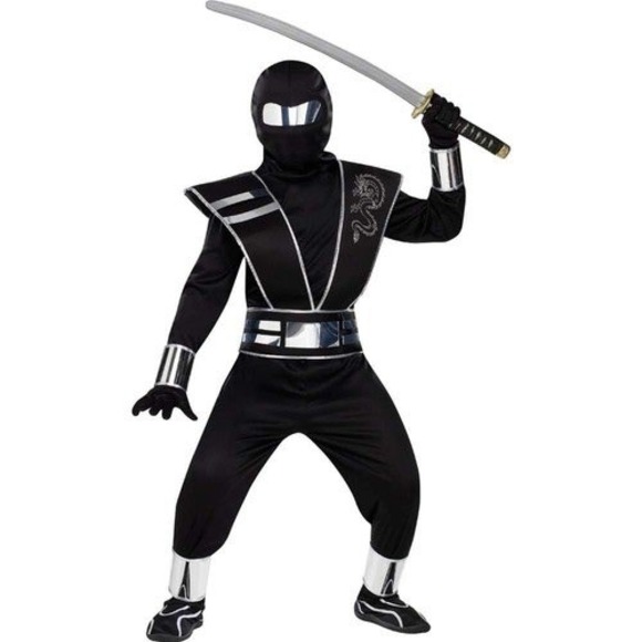 Spirit Halloween Other - New in Bag Spirit Halloween Silver Mirror Ninja Costume Small 4-6 Silver Dragon